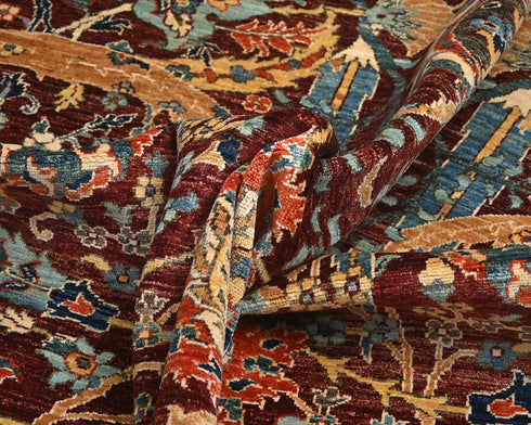 9x12 Burgundy Aryana Afghan Hand Knotted Veg Dye Wool Area Rug